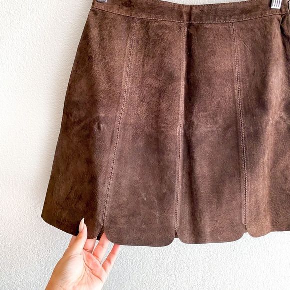 Zara leather scalloped chocolate brown mini skirt - Picture 2 of 5
